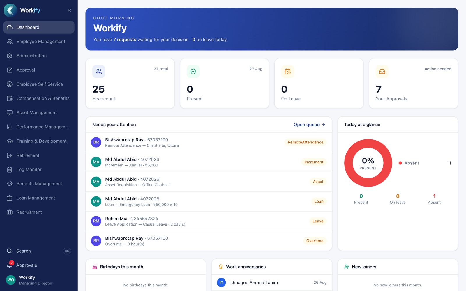 Workify dashboard